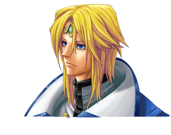 Anime picture 1280x1009 with guilty gear overture guilty gear ky kiske single long hair blue eyes simple background blonde hair white background upper body face boy