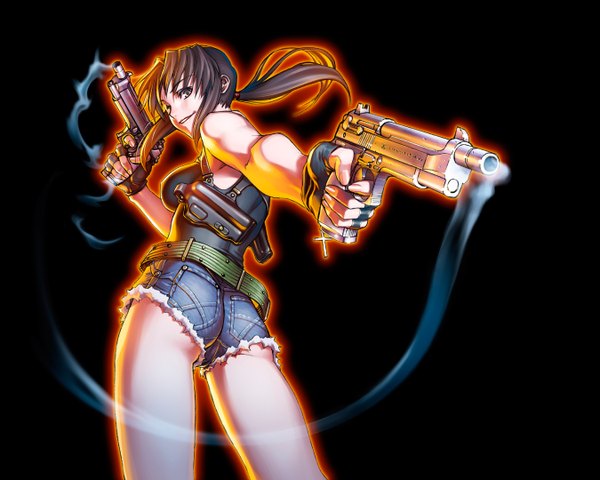 Anime picture 1350x1080 with black lagoon madhouse revy (black lagoon) hiroe rei black background vector