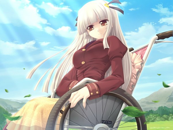 Anime picture 1024x768 with minna daisuki kozukuri banchou minami urara long hair yellow eyes game cg white hair girl