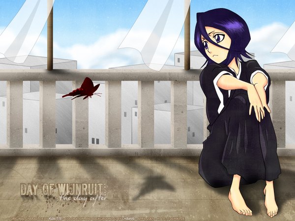Anime picture 1600x1200 with bleach studio pierrot kuchiki rukia shinigami insect butterfly curtains tagme