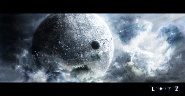 Anime picture 1440x750 with original chris cold wide image smoke gloom stone (stones) planet galaxy