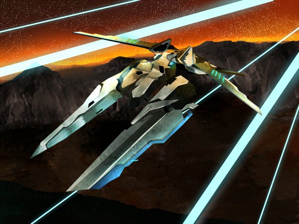 Anime picture 1200x900 with zone of the enders zone of the enders 2 vic viper shinta (artist) single sky star (stars) spacecraft laser