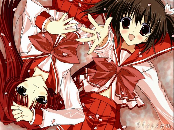Anime picture 1024x768 with to heart 2 leaf (studio) kousaka tamaki yuzuhara konomi naruse mamoru red hair wallpaper uniform school uniform