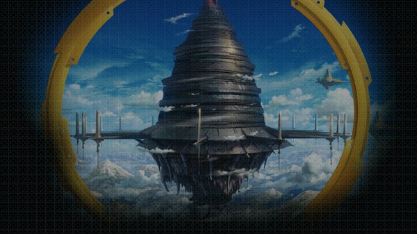Anime picture 1366x768 with sword art online a-1 pictures wide image sky cloud (clouds) wallpaper tower