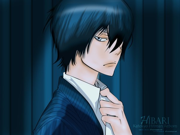 Anime picture 1600x1200 with katekyou hitman reborn hibari kyouya fringe hair over one eye boy suit