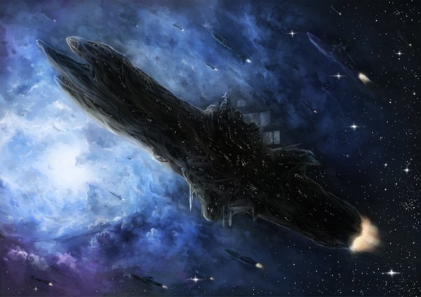 Anime picture 2480x1753 with original quarterly pixiv 8 seifuku habata highres sky no people space science fiction star (stars) spacecraft