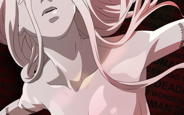 Anime picture 3840x2400 with deadman wonderland shiro (deadman wonderland) single long hair highres breasts open mouth light erotic wide image white hair nude lips scar topless vector no face girl