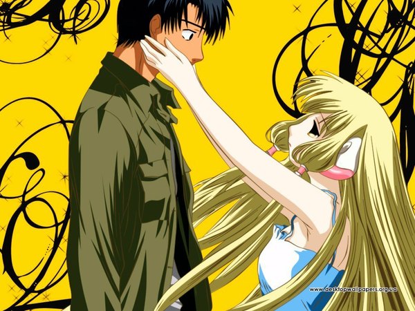 Anime picture 1024x768 with chobits chii motosuwa hideki blonde hair couple android