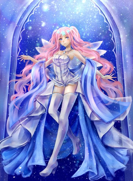 Anime picture 2200x3000 with original daphne zhang single long hair tall image blush highres blue eyes pink hair girl dress star (symbol) star (stars) thigh boots