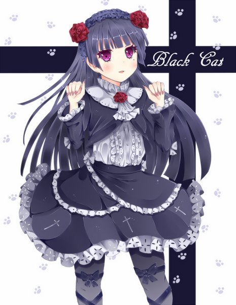 Anime picture 1200x1549 with ore no imouto ga konna ni kawaii wake ga nai gokou ruri amatsuki hotaru long hair tall image black hair purple eyes goth-loli girl dress rose (roses)