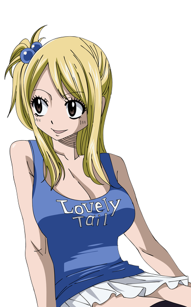 Anime picture 2500x4000 with fairy tail lucy heartfilia meiji (kurumierika) single long hair tall image highres open mouth blonde hair smile brown eyes one side up transparent background girl dress miniskirt