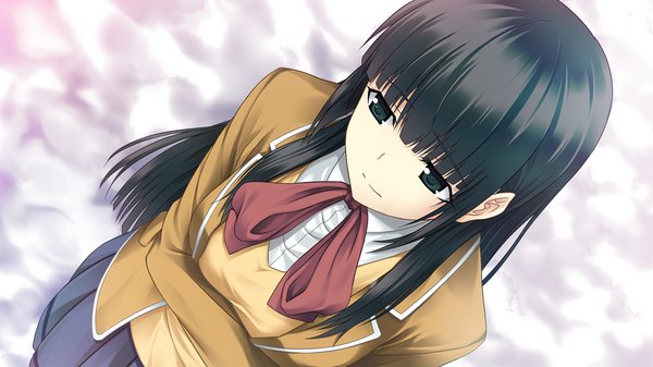 Anime picture 1024x576 with tokyo babel long hair black hair wide image green eyes game cg girl uniform school uniform