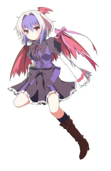 Anime picture 2480x3800 with touhou tokiko (touhou) kikugetsu single tall image highres short hair smile red eyes long sleeves multicolored hair horn (horns) two-tone hair transparent background head wings girl dress ribbon (ribbons) wings socks