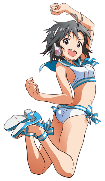 Anime picture 3100x5300 with idolmaster idolmaster million live! kikuchi makoto akizuki ritchan single tall image looking at viewer blush fringe highres short hair breasts open mouth light erotic black hair smile purple eyes absurdres ahoge bent knee (knees)