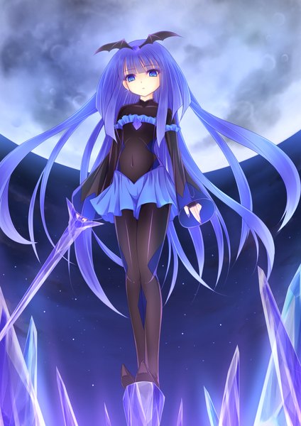 Anime picture 1190x1682 with precure smile precure! toei animation bad end beauty yayayoruyoru long hair tall image blue eyes blue hair head wings girl dress weapon sword moon crystal