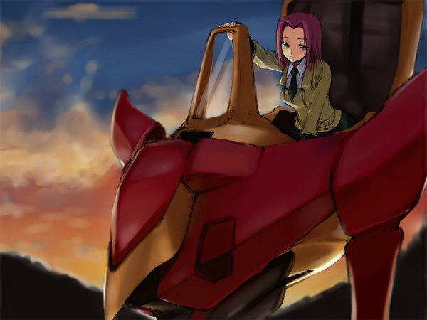 Anime picture 1024x768 with code geass sunrise (studio) kallen stadtfeld guren nishiki sky red hair twilight dusk negy