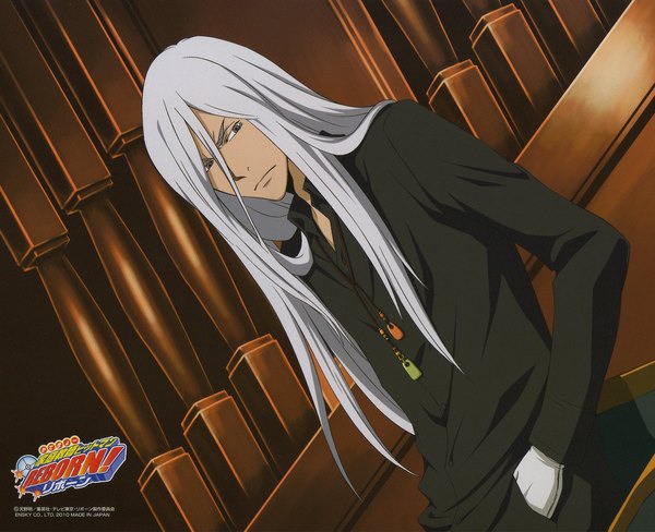 Anime picture 1126x916 with katekyou hitman reborn superbi squalo long hair white hair hand in pocket boy gloves