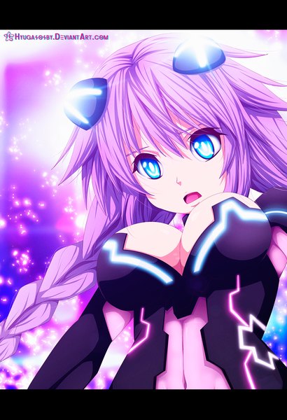 Anime picture 1231x1800 with choujigen game neptune purple heart hyugasosby long hair tall image breasts open mouth blue eyes light erotic pink hair braid (braids) from below coloring light