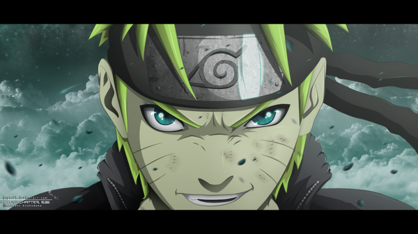 Anime picture 1920x1080 with naruto studio pierrot naruto (series) uzumaki naruto jayto91 single highres short hair open mouth blue eyes blonde hair smile wide image cloud (clouds) night sky coloring facial mark close-up face whisker markings