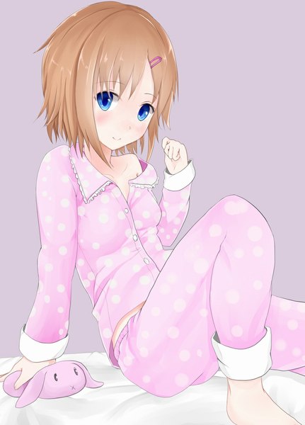 Anime picture 800x1114 with original ratsuku kinoko single tall image looking at viewer blush short hair blue eyes smile brown hair girl pajamas