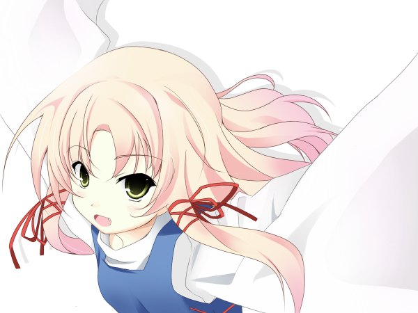 Anime picture 1200x900 with touhou moriya suwako blonde hair yellow eyes long sleeves teeth fang (fangs) no hat girl ribbon (ribbons) hottokan