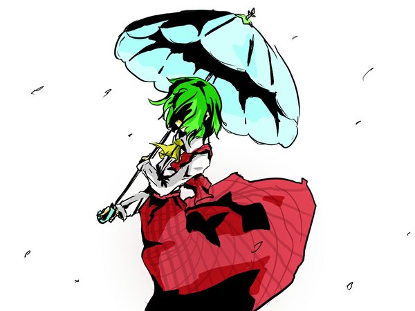 Anime picture 1024x768 with touhou kazami yuuka plaid skirt plaid girl skirt umbrella skirt set red skirt parasol