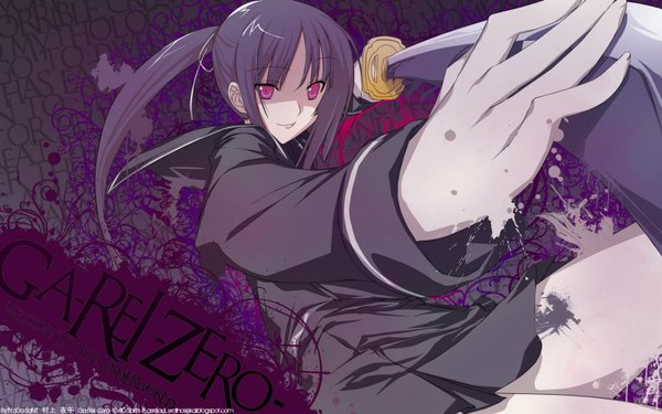 Anime picture 1600x1000 with ga-rei zero isayama yomi tsuchimiya kagura smile wide image girl sword katana