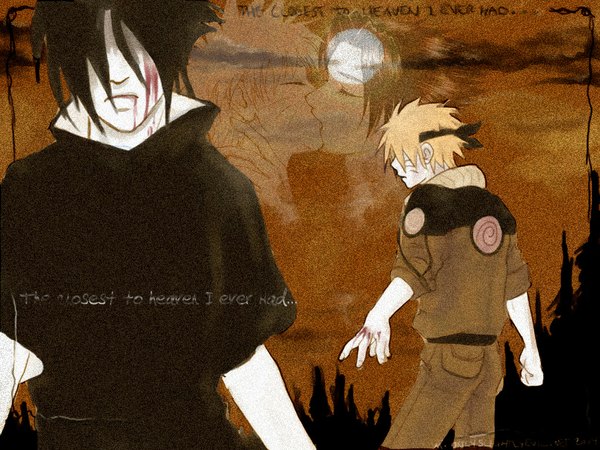 Anime picture 1024x768 with naruto studio pierrot naruto (series) uzumaki naruto uchiha sasuke facial mark whisker markings shounen ai jinchuriki