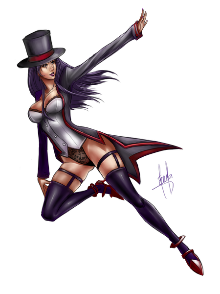 Anime picture 3000x4000 with league of legends emilia leblanc franja2190 single long hair tall image highres breasts light erotic large breasts white background purple eyes looking away purple hair legs girl thighhighs hat shoes