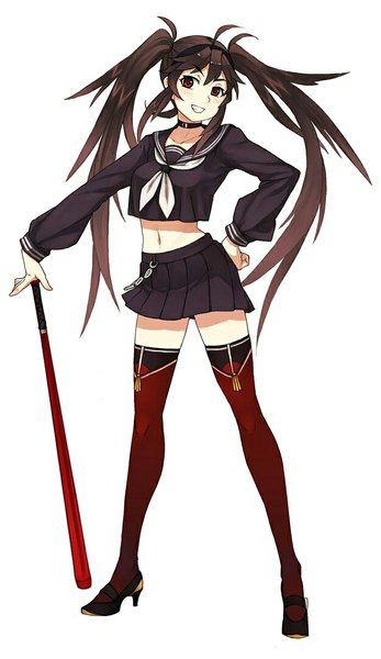 Anime picture 625x1081 with original penguin caee single long hair tall image looking at viewer blush highres open mouth light erotic simple background smile red eyes white background twintails midriff high heels zettai ryouiki hands on hips girl