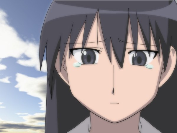 Anime picture 1024x768 with azumanga daioh j.c. staff sakaki black hair black eyes tears vector girl