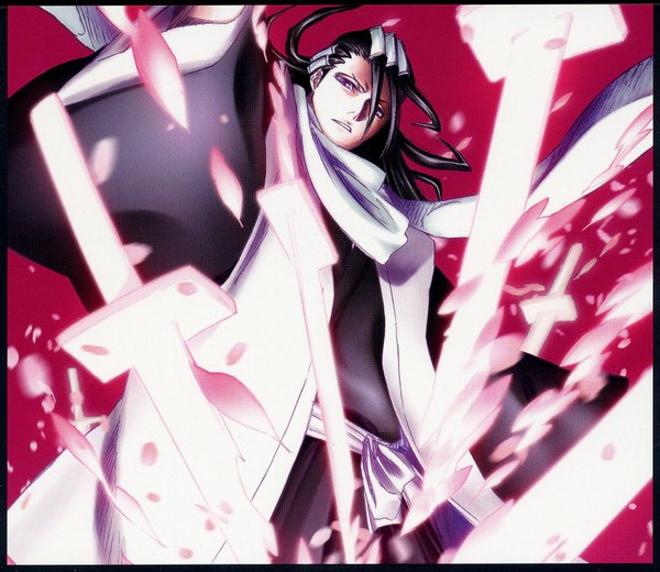 Anime picture 1670x1450 with bleach studio pierrot kuchiki byakuya black hair purple eyes bankai boy weapon petals sword kenseikan