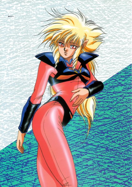 Anime picture 1600x2265 with iczer iczer-one (character) hirano toshihiro single long hair tall image blonde hair red eyes standing pointy ears scan drill hair girl