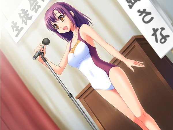 Anime picture 1200x900 with sugar+spice 2 (game) yellow eyes game cg purple hair girl swimsuit