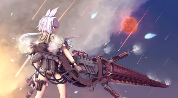 Anime picture 1939x1069 with original dararito single long hair highres blue eyes wide image animal ears white hair profile girl weapon shorts gun