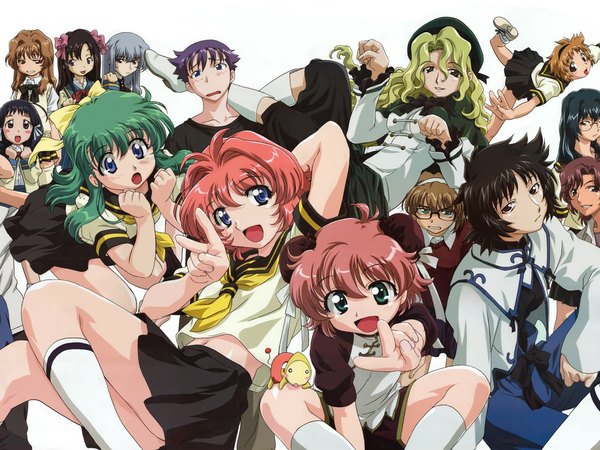 Anime picture 1024x768 with read or die onegai twins r.o.d the tv j.c. staff onodera karen miyafuji miina anita king michelle cheung maggie mui morino ichigo kamishiro maiku sumiregawa nenene oribe tsubaki shidou haruko hishiishi hisami shimazaki kousei crossover everyone junior nishizono natsume