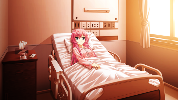 Anime picture 2560x1440 with shinigami no testament makita maki long hair highres blue eyes wide image pink hair game cg lying girl pajamas