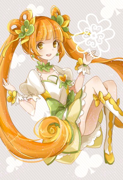 Anime picture 1024x1500 with precure dokidoki! precure toei animation yotsuba alice cure rosetta sumi mi single long hair tall image looking at viewer blush open mouth twintails yellow eyes very long hair orange hair girl dress hair ornament