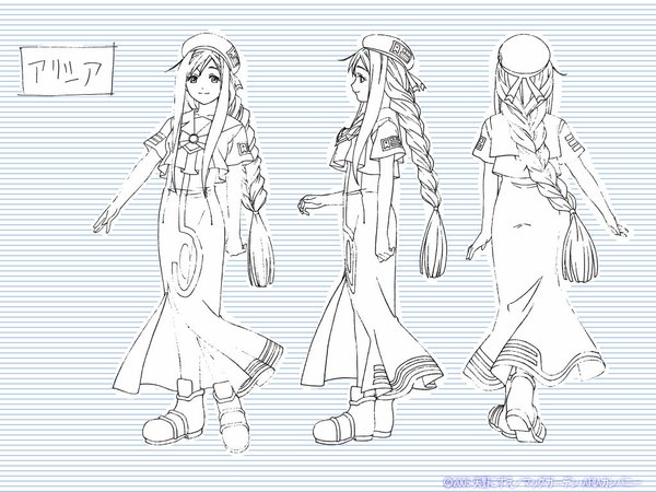 Anime picture 1024x768 with aria alicia florence monochrome lineart character sheet production art