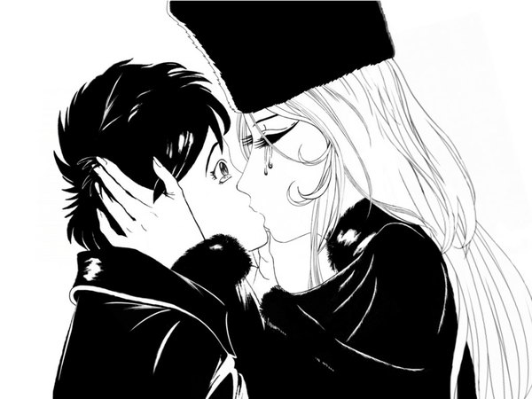 Anime picture 1024x768 with galaxy express 999 toei animation maetel hoshino tetsurou tears monochrome kiss