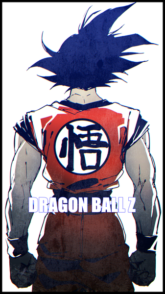 Anime picture 495x880 with dragon ball dragon ball z son goku pizaya single tall image short hair black hair simple background white background from behind copyright name border muscle boy fist