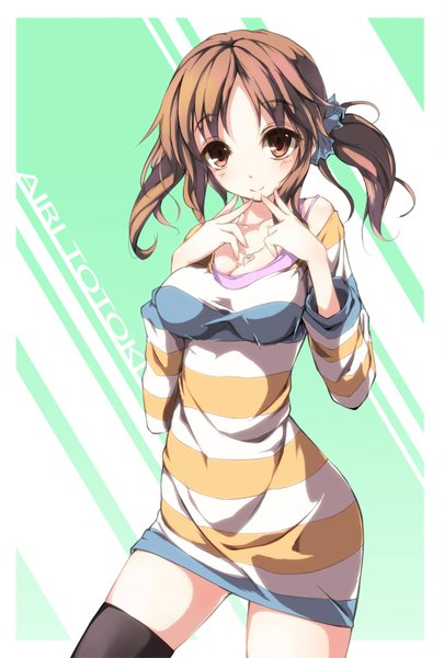 Anime picture 1024x1515 with idolmaster idolmaster cinderella girls totoki airi single tall image looking at viewer brown hair twintails brown eyes zettai ryouiki finger to mouth girl ribbon (ribbons) hair ribbon