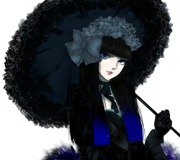 Anime picture 2394x2119 with original jun (anna19791220) single long hair looking at viewer highres blue eyes black hair simple background white background multicolored hair hair flower two-tone hair gothic girl dress gloves hair ornament flower (flowers) bow