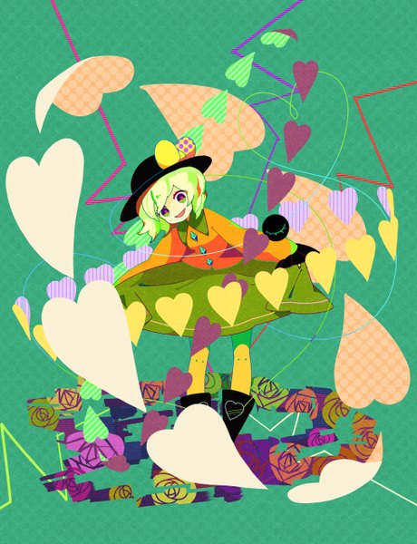 Anime picture 1968x2563 with touhou komeiji koishi tagme (artist) tall image highres smile green hair heart of string girl flower (flowers) bow hat heart