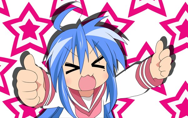 Anime picture 1920x1200 with lucky star kyoto animation izumi konata highres thumbs up girl star (symbol)