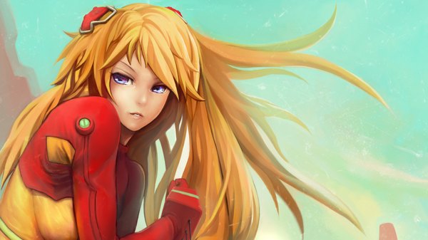 Anime picture 1920x1080 with neon genesis evangelion rebuild of evangelion evangelion: 2.0 you can (not) advance gainax soryu asuka langley takaya (pixiv528263) single long hair highres blonde hair wide image purple eyes girl suit pilot suit