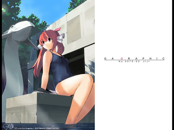 Anime picture 1024x768 with gagraphic jiji (aardvark) long hair sitting girl swimsuit