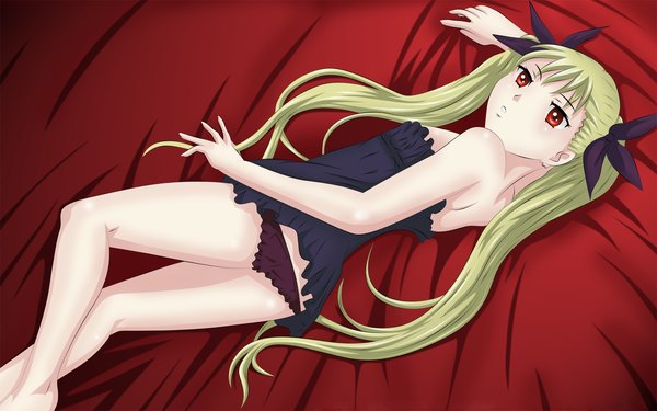Anime picture 1920x1200 with dance in the vampire bund shaft (studio) mina tepes highres light erotic blonde hair red eyes wide image twintails underwear only girl underwear panties