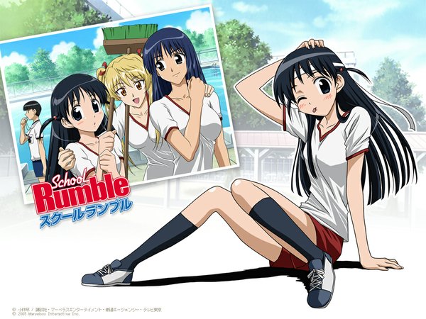 Anime picture 1024x768 with school rumble sawachika eri tsukamoto tenma suou mikoto tagme