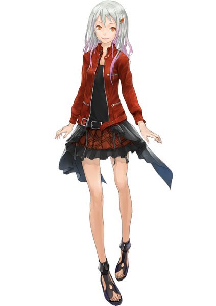 Anime picture 1054x1496 with guilty crown production i.g yuzuriha inori redjuice tall image breasts simple background white background silver hair light smile orange eyes miniskirt jacket
